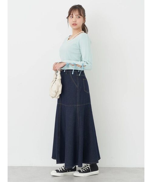 earth music&ecology（アースミュージックアンドエコロジー）の「袖リボンデザインプルオーバー（Tシャツ/カットソー・レディース・ミント/ブラック/オフホワイト・FREE）」の12枚目の写真