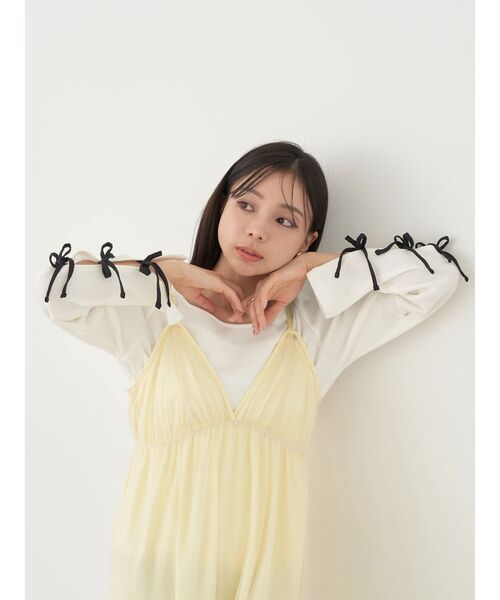 earth music&ecology（アースミュージックアンドエコロジー）の「袖リボンデザインプルオーバー（Tシャツ/カットソー・レディース・ミント/ブラック/オフホワイト・FREE）」の15枚目の写真