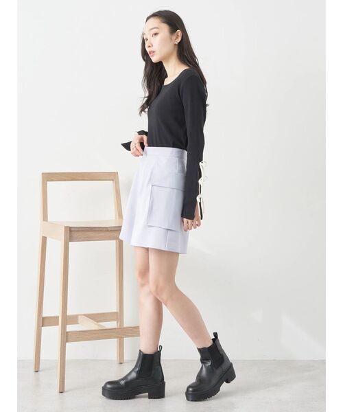 earth music&ecology 袖リボンプルオーバー L 杢グレー