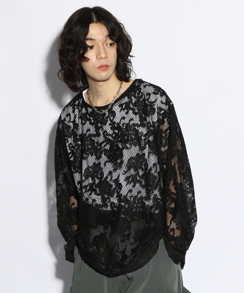 HARE（ハレ）の「フラワーガラレースプルオーバー(HARE)（Tシャツ/カットソー・メンズ・グレー/ブラック/ブラウン・FREE）」の4枚目の写真