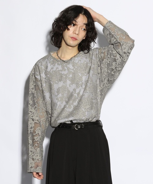 HARE（ハレ）の「フラワーガラレースプルオーバー(HARE)（Tシャツ/カットソー・メンズ・グレー/ブラック/ブラウン・FREE）」の9枚目の写真