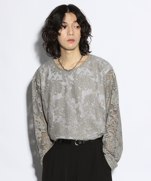 HARE（ハレ）の「フラワーガラレースプルオーバー(HARE)（Tシャツ/カットソー・メンズ・グレー/ブラック/ブラウン・FREE）」の6枚目の写真