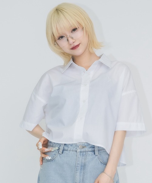 Adonisis 刺繍 シフォンシャツ 半袖 ブラウス Adonisis】S25104_3Dフラワー刺繍チュールオーバーTシャツ
