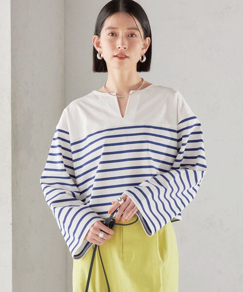 SHIPS（シップス）の「〈手洗い可能〉オーガニック 綿 ボーダー プルオーバー ◇（Tシャツ/カットソー・レディース・ブルー/ネイビー/ラベンダー・ONE SIZE）」の13枚目の写真