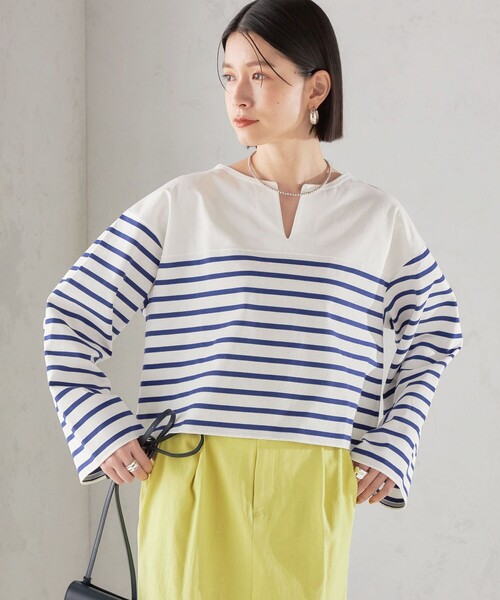 SHIPS（シップス）の「〈手洗い可能〉オーガニック 綿 ボーダー プルオーバー ◇（Tシャツ/カットソー・レディース・ブルー/ネイビー/ラベンダー・ONE SIZE）」の14枚目の写真