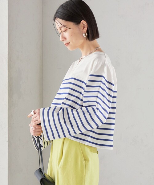 SHIPS（シップス）の「〈手洗い可能〉オーガニック 綿 ボーダー プルオーバー ◇（Tシャツ/カットソー・レディース・ブルー/ネイビー/ラベンダー・ONE SIZE）」の15枚目の写真