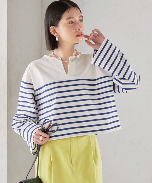 SHIPS（シップス）の「〈手洗い可能〉オーガニック 綿 ボーダー プルオーバー ◇（Tシャツ/カットソー・レディース・ブルー/ネイビー/ラベンダー・ONE SIZE）」の16枚目の写真