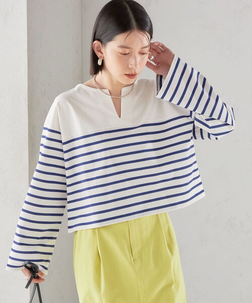 SHIPS（シップス）の「〈手洗い可能〉オーガニック 綿 ボーダー プルオーバー ◇（Tシャツ/カットソー・レディース・ブルー/ネイビー/ラベンダー・ONE SIZE）」の17枚目の写真