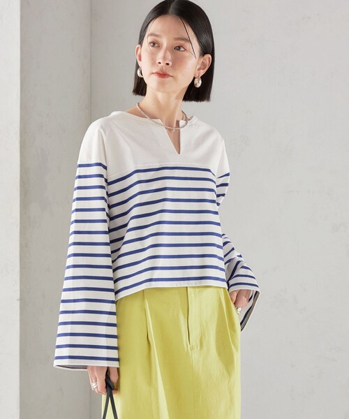 SHIPS（シップス）の「〈手洗い可能〉オーガニック 綿 ボーダー プルオーバー ◇（Tシャツ/カットソー・レディース・ブルー/ネイビー/ラベンダー・ONE SIZE）」の19枚目の写真
