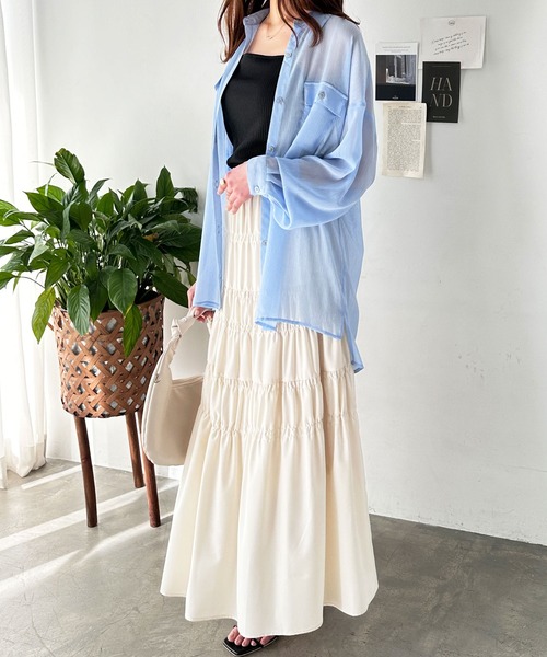 GeeRA(ジーラ)の「オーバーサイズシアー楊柳シャツ(シャツ/ブラウス・レディース・オフホワイト/ブルー/ブラック・MEDIUM/LARGE)」の12枚目の写真