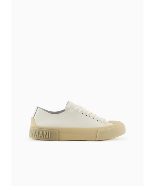 EMPORIO ARMANI(エンポリオアルマーニ)の「【エンポリオ アルマーニ】スニーカー レザー製 バルカナイズソール(スニーカー・メンズ・ホワイト/ブラック・7/8/8.5/9/7.5/6.5)」の1枚目の写真