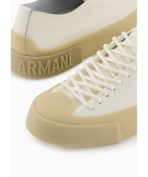 EMPORIO ARMANI(エンポリオアルマーニ)の「【エンポリオ アルマーニ】スニーカー レザー製 バルカナイズソール(スニーカー・メンズ・ホワイト/ブラック・7/8/8.5/9/7.5/6.5)」の3枚目の写真