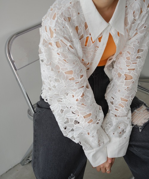 Kastane（カスタネ）の「レースクロップドシャツ（シャツ/ブラウス・レディース・ブラック/ホワイト・FREE）」の15枚目の写真