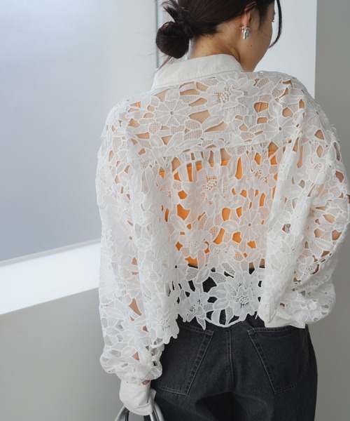 Kastane（カスタネ）の「レースクロップドシャツ（シャツ/ブラウス・レディース・ブラック/ホワイト・FREE）」の10枚目の写真