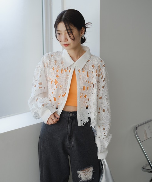 Kastane（カスタネ）の「レースクロップドシャツ（シャツ/ブラウス・レディース・ブラック/ホワイト・FREE）」の8枚目の写真