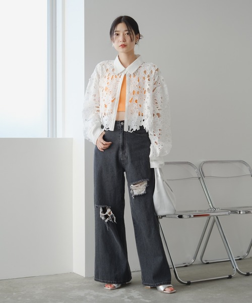 Kastane（カスタネ）の「レースクロップドシャツ（シャツ/ブラウス・レディース・ブラック/ホワイト・FREE）」の12枚目の写真