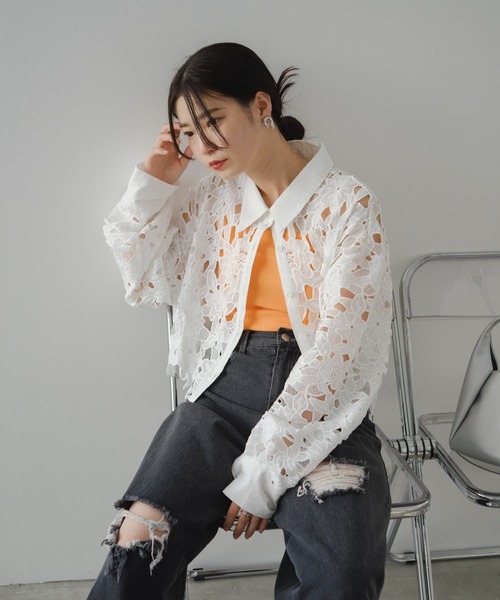 Kastane（カスタネ）の「レースクロップドシャツ（シャツ/ブラウス・レディース・ブラック/ホワイト・FREE）」の16枚目の写真