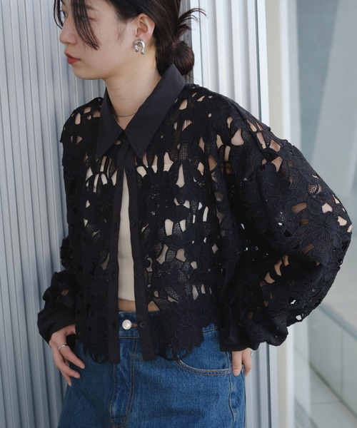 Kastane（カスタネ）の「レースクロップドシャツ（シャツ/ブラウス・レディース・ブラック/ホワイト・FREE）」の5枚目の写真