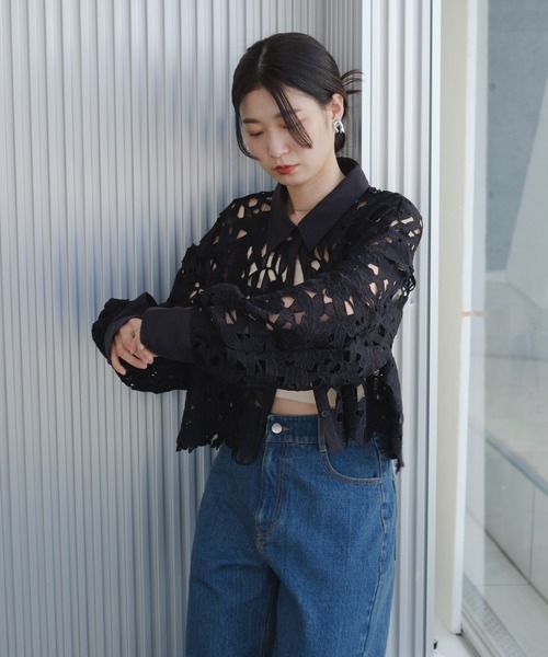Kastane（カスタネ）の「レースクロップドシャツ（シャツ/ブラウス・レディース・ブラック/ホワイト・FREE）」の6枚目の写真