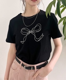 手書きタッチリボンプリントTシャツ