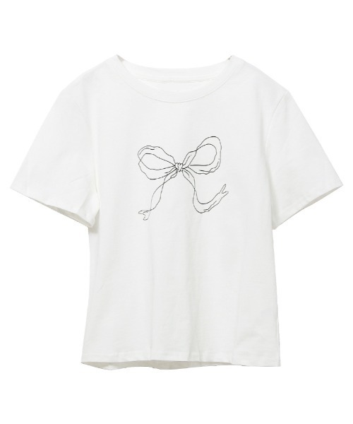 Rejoule(リジュール)の「手書きタッチリボンプリントTシャツ(Tシャツ/カットソー・レディース・オフホワイト/ブラック・FREE)」の11枚目の写真