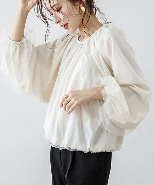 La-gemme(ラジェム)の「チュールレイヤードブラウス(シャツ/ブラウス・レディース・アイボリー/ブラック/グレー・フリー)」の14枚目の写真
