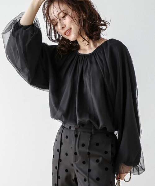 La-gemme(ラジェム)の「チュールレイヤードブラウス(シャツ/ブラウス・レディース・アイボリー/ブラック/グレー・フリー)」の17枚目の写真