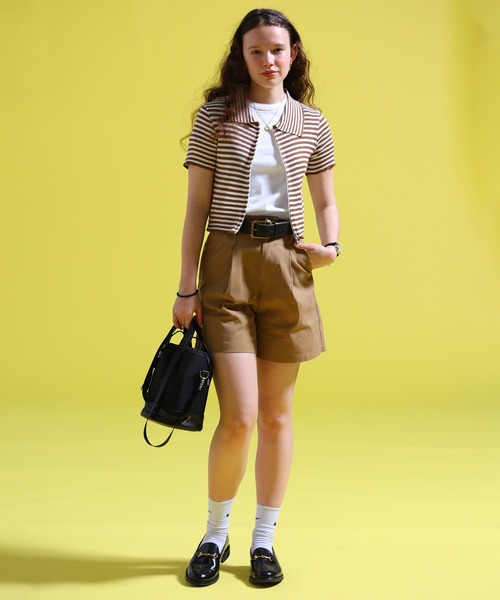 sara&cake(サラアンドケイク)の「ジップアップボーダーサマーニット(ポロシャツ・レディース・グレー系/ブルー系/パープル/ブラック系/ブラウン系・FREE)」の13枚目の写真