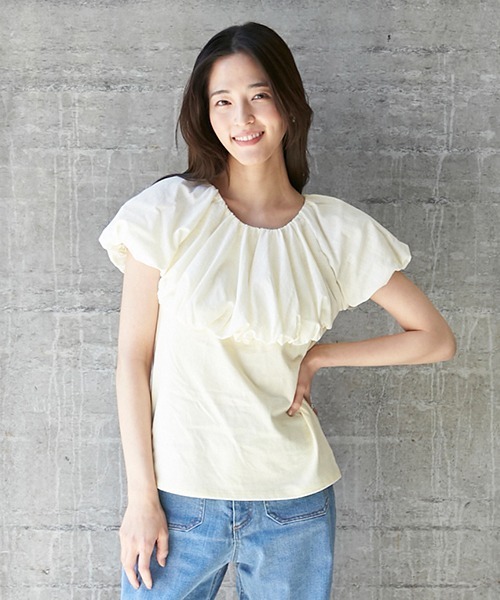 petit main LIEN(プティマインリアン)の「【リンク】バルーンカットソー(レディース)(Tシャツ/カットソー・レディース・イエロー/ライトブルー/ブラック・FREE)」の1枚目の写真
