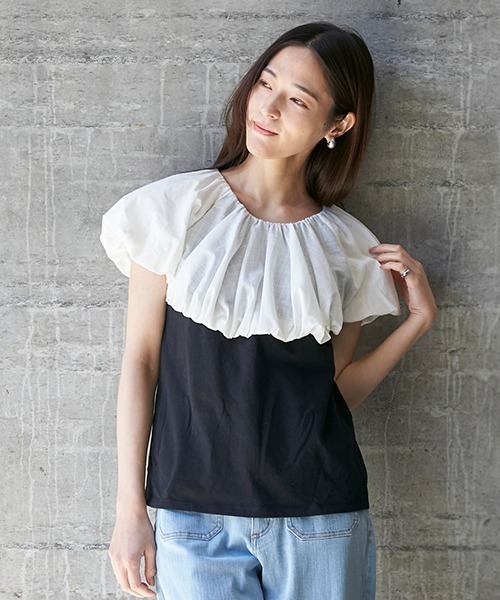 petit main LIEN(プティマインリアン)の「【リンク】バルーンカットソー(レディース)(Tシャツ/カットソー・レディース・イエロー/ライトブルー/ブラック・FREE)」の2枚目の写真