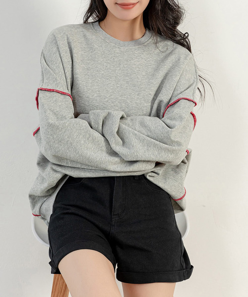 DAY CLOSET(デイ クローゼット)の「レディース バイカラーオーバーロックスウェット(スウェット・レディース・チャコールグレー/グレー/アイボリー・FREE)」の15枚目の写真