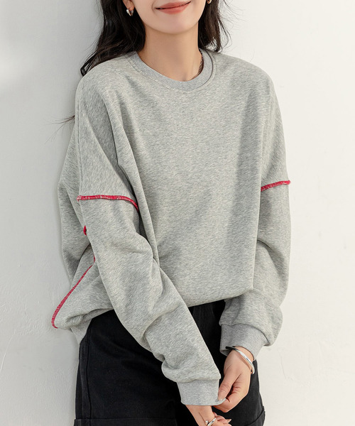 DAY CLOSET(デイ クローゼット)の「レディース バイカラーオーバーロックスウェット(スウェット・レディース・チャコールグレー/グレー/アイボリー・FREE)」の17枚目の写真