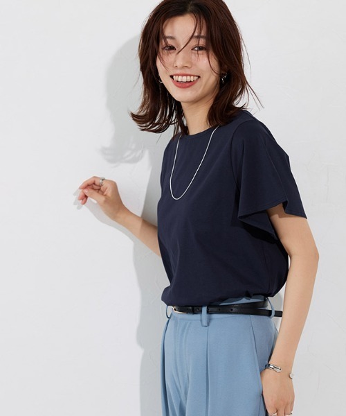 Pierrot(ピエロ)の「ひんやりシルキーフレアスリーブカットソー(Tシャツ/カットソー・レディース・ライトベージュ/ブラック/オフホワイト/ネイビー・M/L)」の4枚目の写真