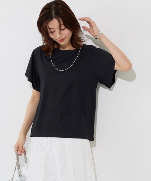 Pierrot(ピエロ)の「ひんやりシルキーフレアスリーブカットソー(Tシャツ/カットソー・レディース・ライトベージュ/ブラック/オフホワイト/ネイビー・M/L)」の2枚目の写真