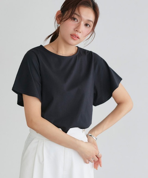 Pierrot(ピエロ)の「ひんやりシルキーフレアスリーブカットソー(Tシャツ/カットソー・レディース・ライトベージュ/ブラック/オフホワイト/ネイビー・M/L)」の22枚目の写真