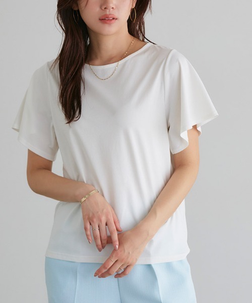 Pierrot(ピエロ)の「ひんやりシルキーフレアスリーブカットソー(Tシャツ/カットソー・レディース・ライトベージュ/ブラック/オフホワイト/ネイビー・M/L)」の10枚目の写真