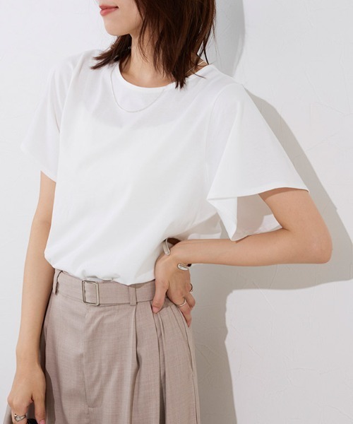 Pierrot(ピエロ)の「ひんやりシルキーフレアスリーブカットソー(Tシャツ/カットソー・レディース・ライトベージュ/ブラック/オフホワイト/ネイビー・M/L)」の7枚目の写真