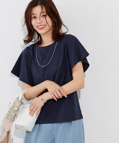 Pierrot(ピエロ)の「ひんやりシルキーフレアスリーブカットソー(Tシャツ/カットソー・レディース・ライトベージュ/ブラック/オフホワイト/ネイビー・M/L)」の11枚目の写真