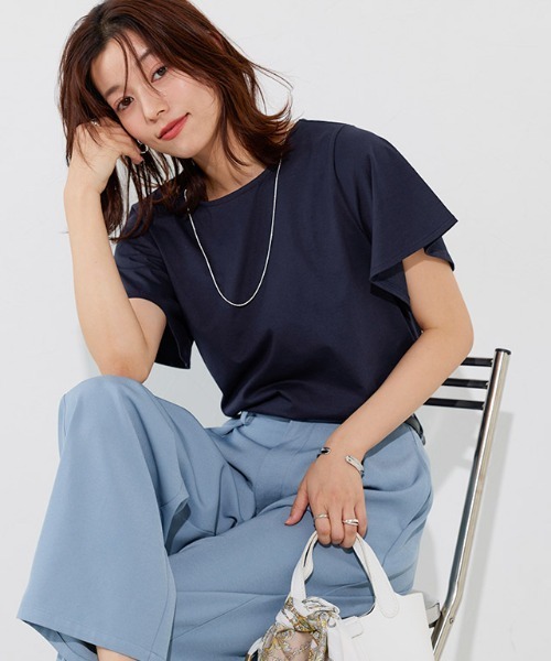 Pierrot(ピエロ)の「ひんやりシルキーフレアスリーブカットソー(Tシャツ/カットソー・レディース・ライトベージュ/ブラック/オフホワイト/ネイビー・M/L)」の14枚目の写真