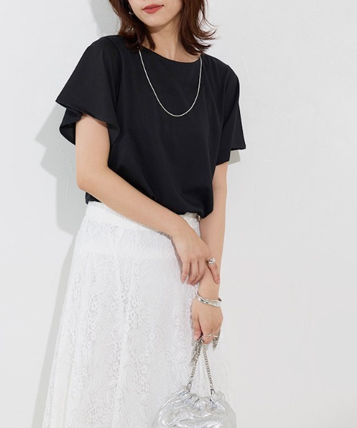 Pierrot(ピエロ)の「ひんやりシルキーフレアスリーブカットソー(Tシャツ/カットソー・レディース・ライトベージュ/ブラック/オフホワイト/ネイビー・M/L)」の18枚目の写真