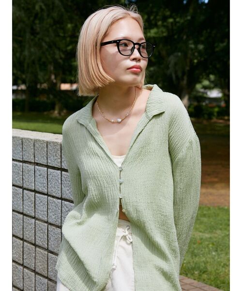 Ungrid（アングリッド）の「開襟楊柳シャツ（シャツ/ブラウス・レディース・グリーン/ブラック/オフホワイト・FREE）」の5枚目の写真