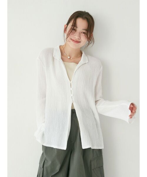 Ungrid（アングリッド）の「開襟楊柳シャツ（シャツ/ブラウス・レディース・グリーン/ブラック/オフホワイト・FREE）」の9枚目の写真