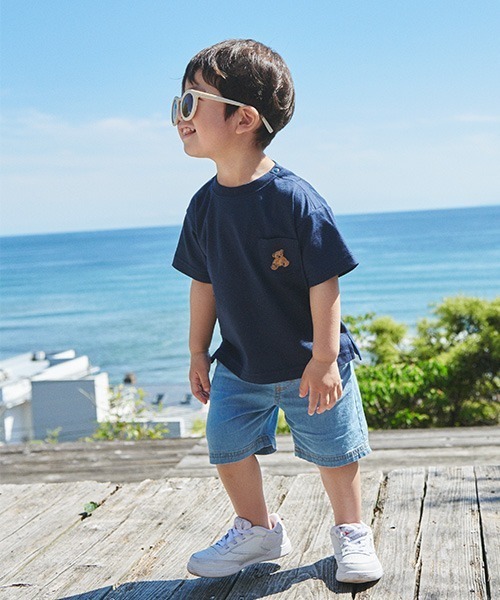 petit main（プティマイン）の「ストレッチデニムハーフパンツ（デニムパンツ・キッズ・サックスブルー/ブルー・110cm/120cm/130cm/100cm/80ｃｍ/90cm）」の3枚目の写真