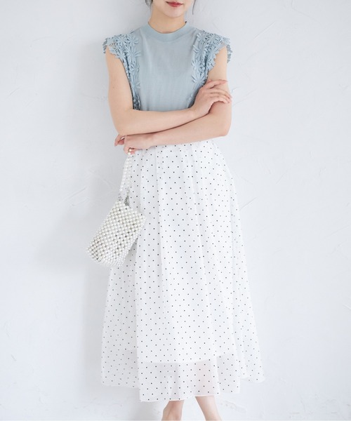 tocco closet(トッコ クローゼット)の「フロッキードットシアーフレアスカート(スカート・レディース・ラベンダー/アイボリー・M)」の3枚目の写真