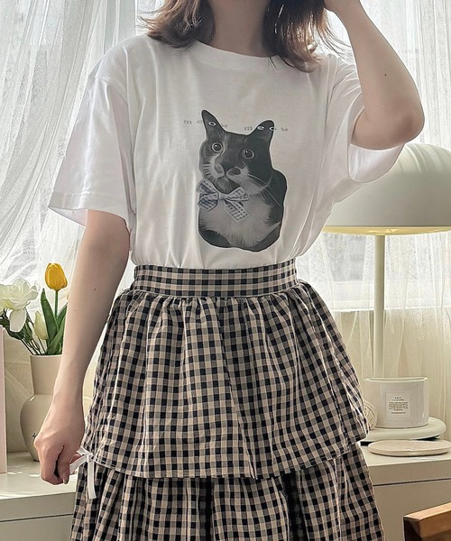 MIU MIU 黒猫プリント Tシャツ 半袖 セール】MEOWねこプリント半袖Tシャツ（Tシャツ/カットソー