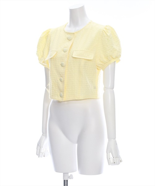 clear（クリア）の「サッカー地パフスリーブ半袖トップス［セット可 レトロ］≪再入荷≫（シャツ/ブラウス・レディース・イエロー/ブラック/オフホワイト・F）」の4枚目の写真