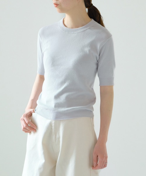 Morris & Sons(モリスアンドサンズ)の「MORRIS & SONS | コットン 半袖ニットTシャツ WOMEN(ニット/セーター・レディース・ブラック/レッド/ブラウン/ライトグレー/ホワイト/イエロー・F)」の7枚目の写真