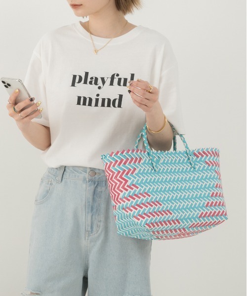 ad thie(アドティエ)の「2サイズ・マルチカラー パサールバッグ(トートバッグ・レディース・サックスブルー系/ブラック×ホワイト/イエロー系1/ブルー系/ブラック系/イエロー系2/ネイビー系/グレー系・MEDIUM/LARGE)」の10枚目の写真