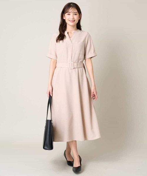 a.v.v（アーヴェヴェ）の「【接触冷感/洗える】ベルテッドフレアワンピース（ワンピース・レディース・ネイビー/ベージュ・36/38/40/34/42）」の6枚目の写真