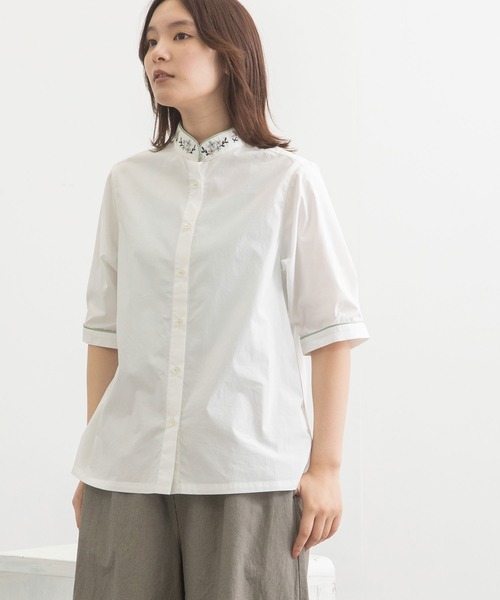 POU DOU DOU（プードゥドゥ）の「＜WEB限定＞スタンドカラーフラワー刺繍5分袖ブラウス（シャツ/ブラウス・レディース・オフホワイト/ブラック・3）」の10枚目の写真